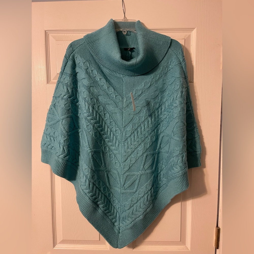 💎✨ Talbots Cable Knit Poncho M | Teal Blue Turtleneck Sweater NWT 🍂❄️